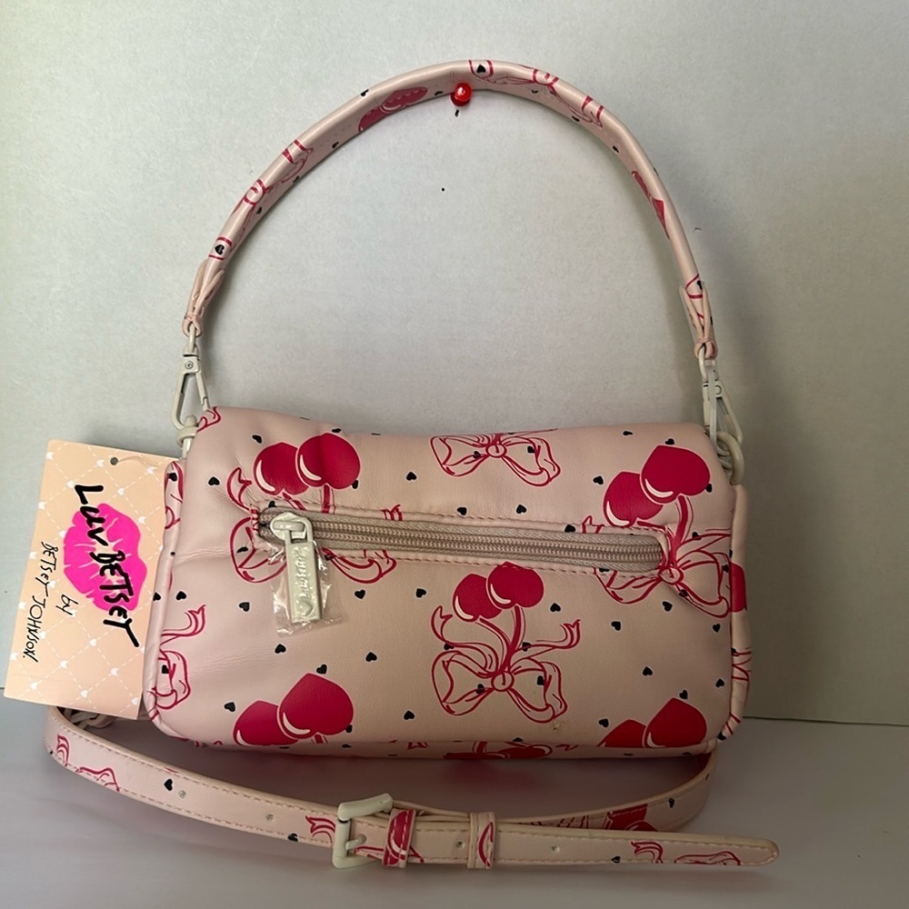 Luv Betsey by Betsey Johnson Pink Bow Cherries Hearts Crossbody Bag - Picture 3 of 16